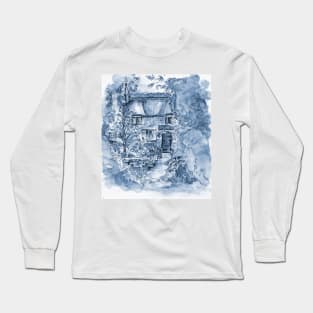 Thatched Cottage - Cyanotype of Original Painting Long Sleeve T-Shirt